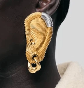 Neu ohne Etikett goldfarbene surrealistische klobige Ohrringe 2,5 Zoll - Bild 1 von 6