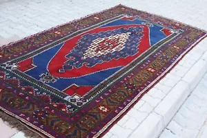 Turkish Carpet Stunning Antique 1940-1950s Indigo Blue Wool Pile Tribal Area Rug - Picture 1 of 10