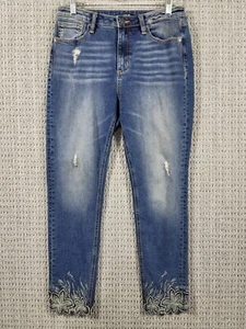 Miss Me Mid Rise Skinny Ankle Jeans Sz 29 Embroidered Embellished Distressed - Picture 1 of 17
