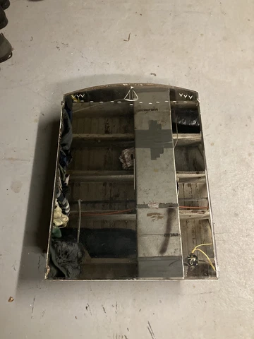 Vintage Art Deco Sailboat Ornamented Arched Top Medicine Cabinet W. Mirror Cover