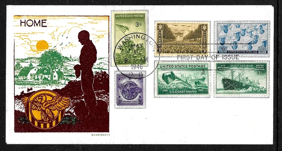 940 3c Stamps (1946) TO HONOR THOSE WHO SERVE FDC BY SMARTCRAFT (RAISED INK) - Image 1 of 1