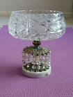 Vintage Crystal Glass Compote W/ Carrara Marble Base