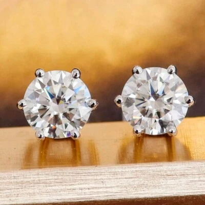 0.5-2CT D VVS1 Round Moissanite Stud Earrngs for Women Man 925 Sterling Silver - Image 1 of 4