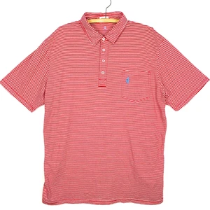 Johnnie O Polo Shirt Mens XL Red Striped West Coast Prep Short Sleeve Scarlet - Picture 1 of 9