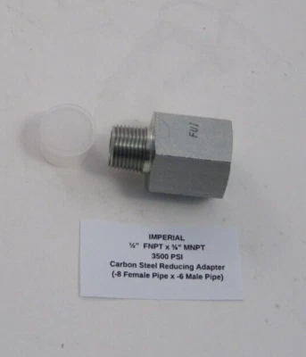 IMPERIAL 1/2" FNPT x 3/8" MNPT 3500 PSI Carbon Steel Reducing Adapter (-8 x -6) - Image 1 of 4