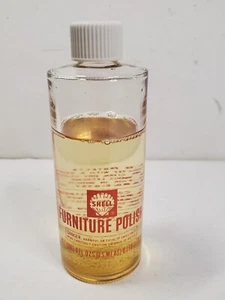 VINTAGE SHELL (oil company) FURNITURE POLISH 4 FL OZ GLASS BOTTLES VINTAGE RARE - Picture 1 of 8