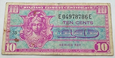 10c US Military Payment Certificate Note - Series 521 - Ten Cents - No Reserve - Image 1 of 2