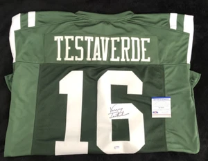 🟢 Vinny Testaverde Autographed New York Jets Jersey PSA COA - Green NFL Legend - Picture 1 of 4