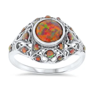 ANILLO FILIGRANA ÓPALO DE FUEGO ROJO CREADO EN LABORATORIO ESTILO ANTIGUO PLATA ESTERLINA 925 027z - Imagen 1 de 3