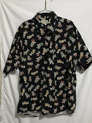 Camisa Hawaiana Hombres XL Bebidas Mixtas Aloha Multicolor Cruces con Botones Foto 1 de 4