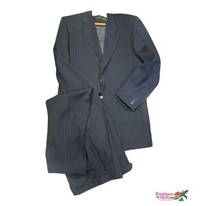 Trussini Suit Mens 42R W34 Navy Blue Brown Stripes Super 130s Wool 2 piece