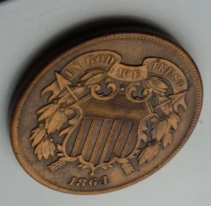 (MINT+++!) NICE TONE AND COLOR+++!(LRG MOTTO)1864 TWO CENT PIECE - BEAUTY!! - Picture 1 of 7