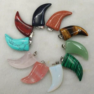 Fashion Natural Gemstone stone mix ox horn charms pendants Wholesale 10pcs/lot - Picture 1 of 4
