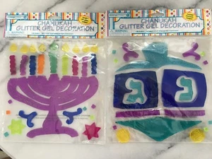 Chanukah Hanukkah Glitter Gel Decoration Pair NIP Menorah Dreidel Reusable! - Picture 1 of 1