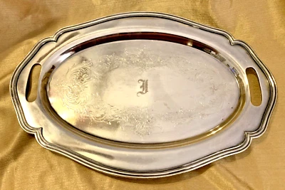 Antigua bandeja de galería Sheffield PLATA SOBRE COBRE 18"x12" patas elevadas Inglaterra Foto 1 de 4