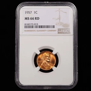 1957 Lincoln Wheat Cent 1c - NGC GRADED MS66RD - Picture 1 of 4