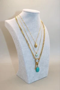 Layered necklace set of 3. Chunky chain dainty chain real amazonite necklace set - Picture 1 of 4