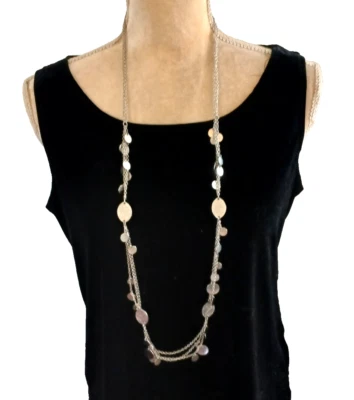 Ann Taylor LOFT 34" Collar Triple Hilo Tono Plata Discos Medallones Cadena Foto 1 de 4