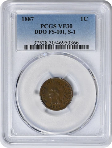 1887 Indian Cent DDO FS-101 S-1 VF30 PCGS Cover