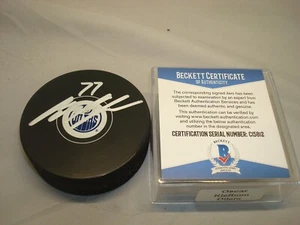 Oscar Klefbom Signed Edmonton Oilers Hockey Puck Autographed Beckett BAS COA 1A - Picture 1 of 3
