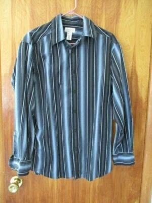 Concepts by Claiborne Men Large (L) Shirt Black Blue White Striped Long Sleeves - Image 1 of 4