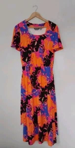Ruth Langsford Square Neck Dress Orange Floral Size 10 Tall QVC RRP £64.50. - Picture 1 of 6