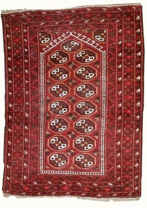 Handmade antique prayer Afghan Adraskand rug 2,7'x3,7' (82cmx115cm) 1920 - 1C346 - Picture 1 of 11