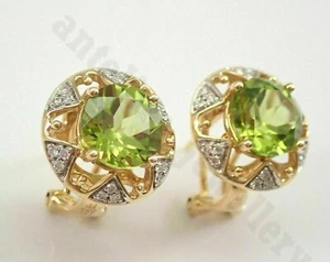 Orecchino donna borchia 2 ct peridoto simulato diamante tondo argento 925 placcato oro - Foto 1 di 6