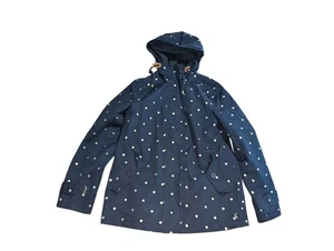 Joules Right As Rain Jacket Coat Sz 6 Waterproof Hooded Polka Dot Navy Silver - Picture 1 of 11