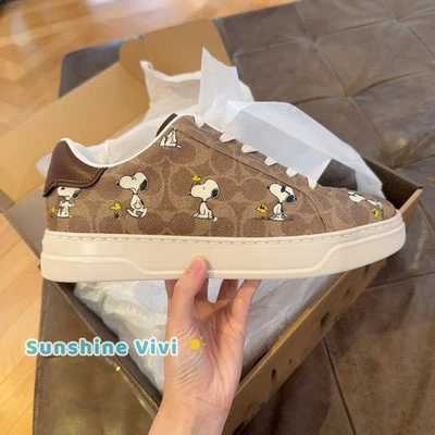 NUEVO Limited Coach X Peanuts Para hombres CBZ76 Zapatilla Firma Lona Zapatos Tostado Foto 1 de 4