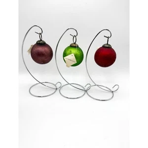 3 Old World Christmas Kugel Style Crackle Glass Ornaments red purple green - Picture 1 of 3