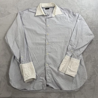 Ermenegildo Zegna Dress Shirt Mens 44 17.5 Blue White Regular Fit French Cuff - Image 1 of 4