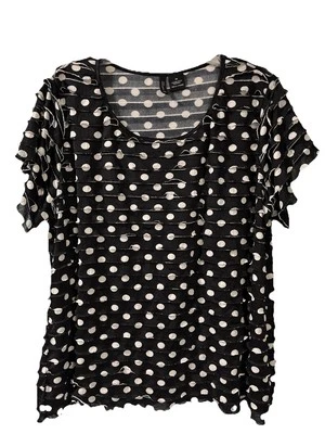 New Directions Women’s Black/White Polka Dot Ruffled Blouse Sz. 3X Short Sleeve - Image 1 of 4