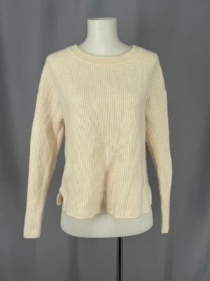 Suéter Blanco + Warren Mujer Mediano Marfil Crema Acanalado Tejido Pullover Lana Suave Foto 1 de 4