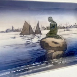 Vintage Royal Copenhagen 8.25” Oblong Porcelain Tray Mermaid on Rock Denmark - Picture 1 of 9