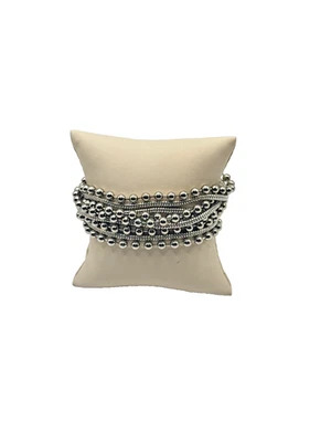 Brazalete elástico con cuentas enchapado en plata en capas | Joyería brazalete audaz de varias hebras Foto 1 de 4