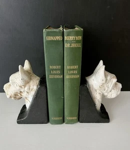 Paar Vintage Gusseisen Hunde Buchstützen - weiß West Highland Terrier - Bild 1 von 6