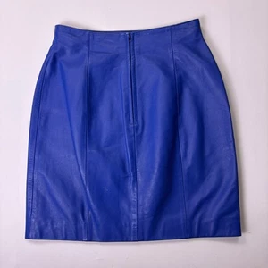 Vtg CHIA Leather Womens Size 8 (25/26) Blue Genuine Leather Mini Skirt - Picture 1 of 13
