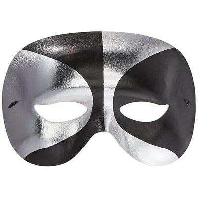 SILVER & BLACK PSYCHO VENETIAN HALF MASK HALLOWEEN COSTUME ACCESSORY ONE SIZE - Image 1 of 3