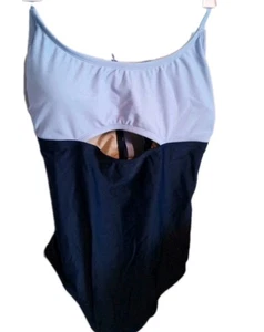 Kona Sol Large (12-14) Blue Colorblock Cut Out One Piece Swimsuit Adj Neck Tie - Picture 1 of 4