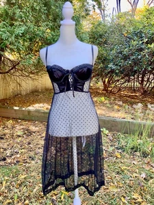 Vintage Dolce & Gabbana Black Satin & Polka-Dot Tulle Corset Slip Dress – S - Picture 1 of 19
