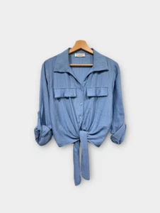 Camisa Blusa Mujer Informal De Gran Tamaño Botón Mangas Rodantes Frontal Corbata Nudo. - Imagen 1 de 10