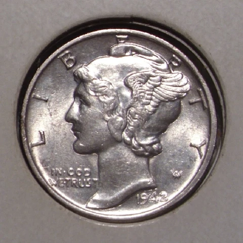 1942 Mercury Silver Dime , Choice BU Cover