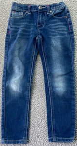 Vigoss Girls Straight Leg Blue Jeans Adjustable Waist Pink Heart Pockets Size 6 - Picture 1 of 11