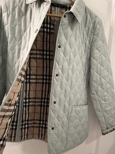 Burberry London XS Womens Quilted Diamond Jacket-Mint Green w/Beige Nova Check - Picture 1 of 24