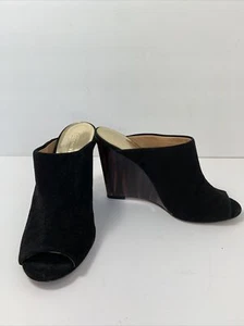 Coach Women's Shoes Hollie Black Kid Suede Wedge Mule Black Slides Heels SZ 6 - Picture 1 of 12