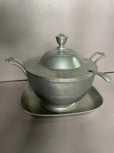 Wilton-Columbia PA Punchbowl Soup Tureen Pewter Lid Ladle & Underplate 1972 - Picture 1 of 17