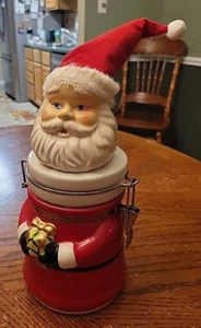 Santa Cookie Jar Wire Bail Christmas Candy Jar - Picture 1 of 7