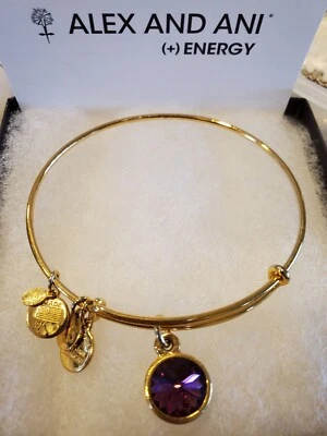 PULSERA DE METAL DORADO ALEX & ANI CON COLGANTE DE CRISTAL MORADO CON CAJA Foto 1 de 4