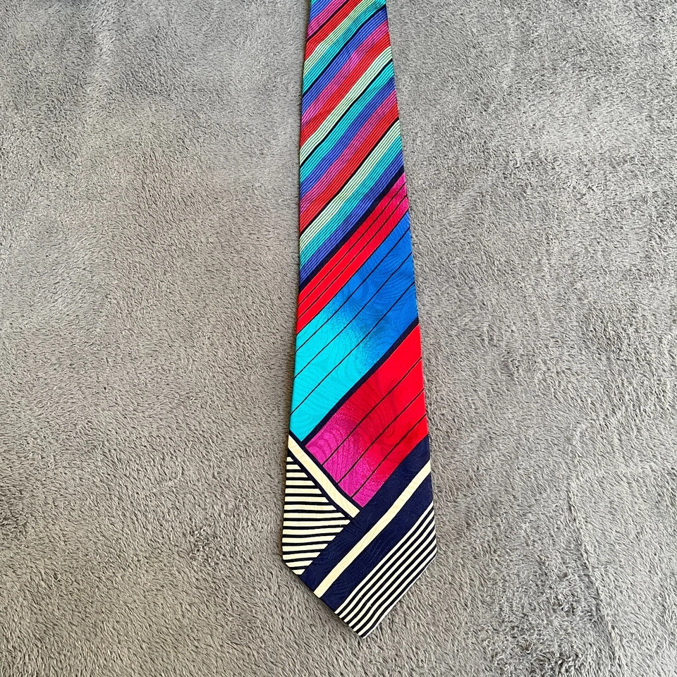 Винтажный роскошный галстук Gianni Versace Neiman Marcus геометрический синий многоцветный - Изображение 1 из 4